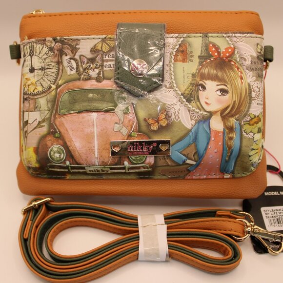 Nikky by Nicole Lee “My Life, My Story” Clutch/Crossbody – Tan/Multi – NWT - Picture 1 of 9